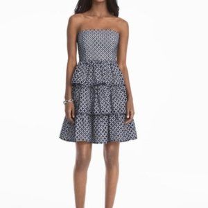 NWT White House Black Market ADMIRAL BLUE EYELET STRAPLESS TIERED DRESS Size 14